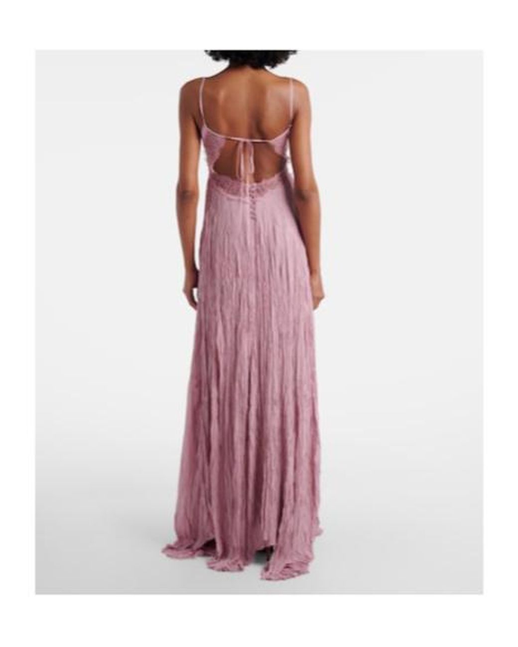 Blumarine Pink Lace-Trimmed Plisse Georgette Gown