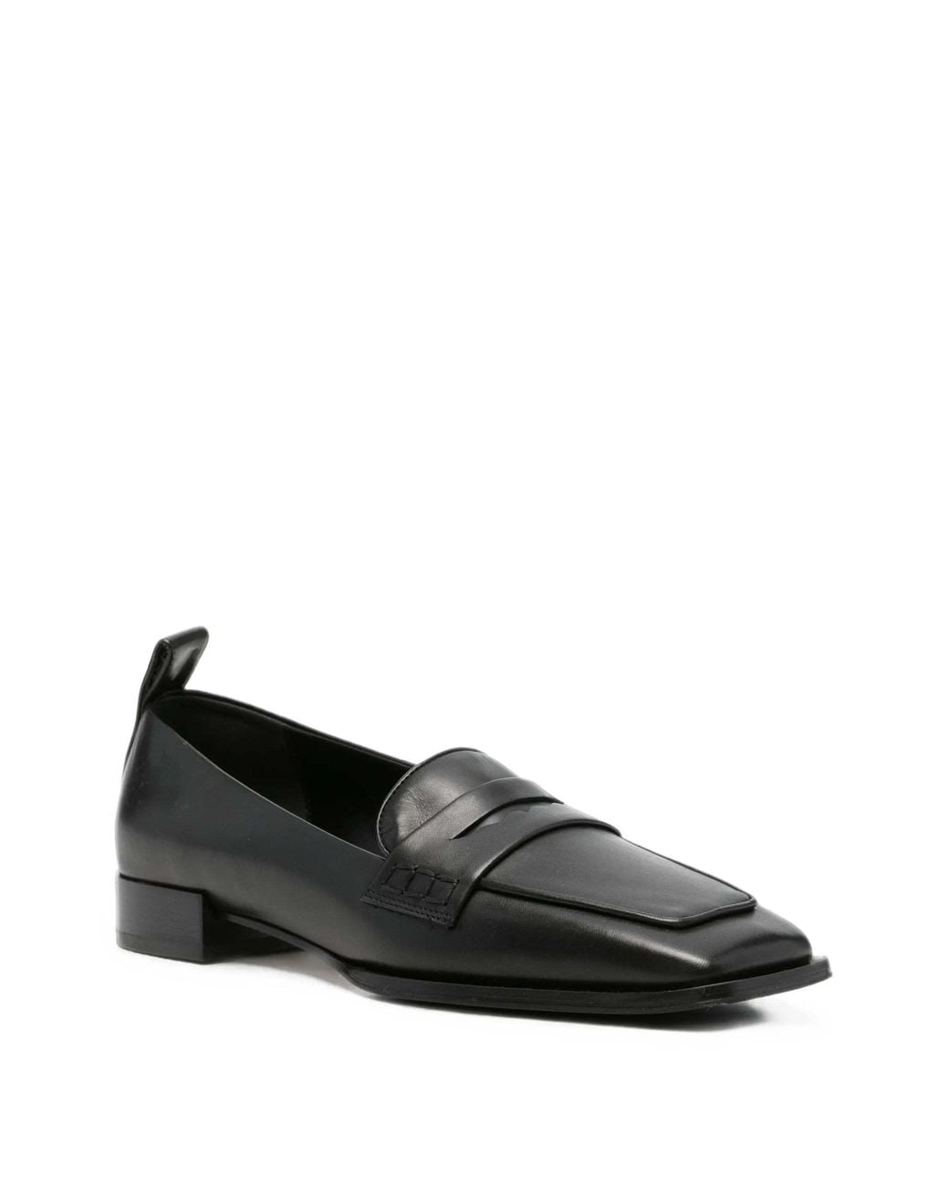 Aeyde Black Square-Toe Leather Loafers