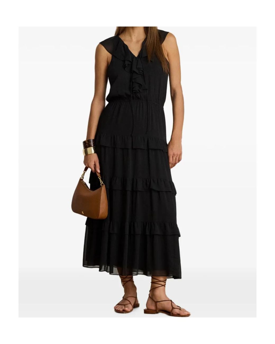 Ralph Lauren Black Ruffle-Trim Maxi Dress