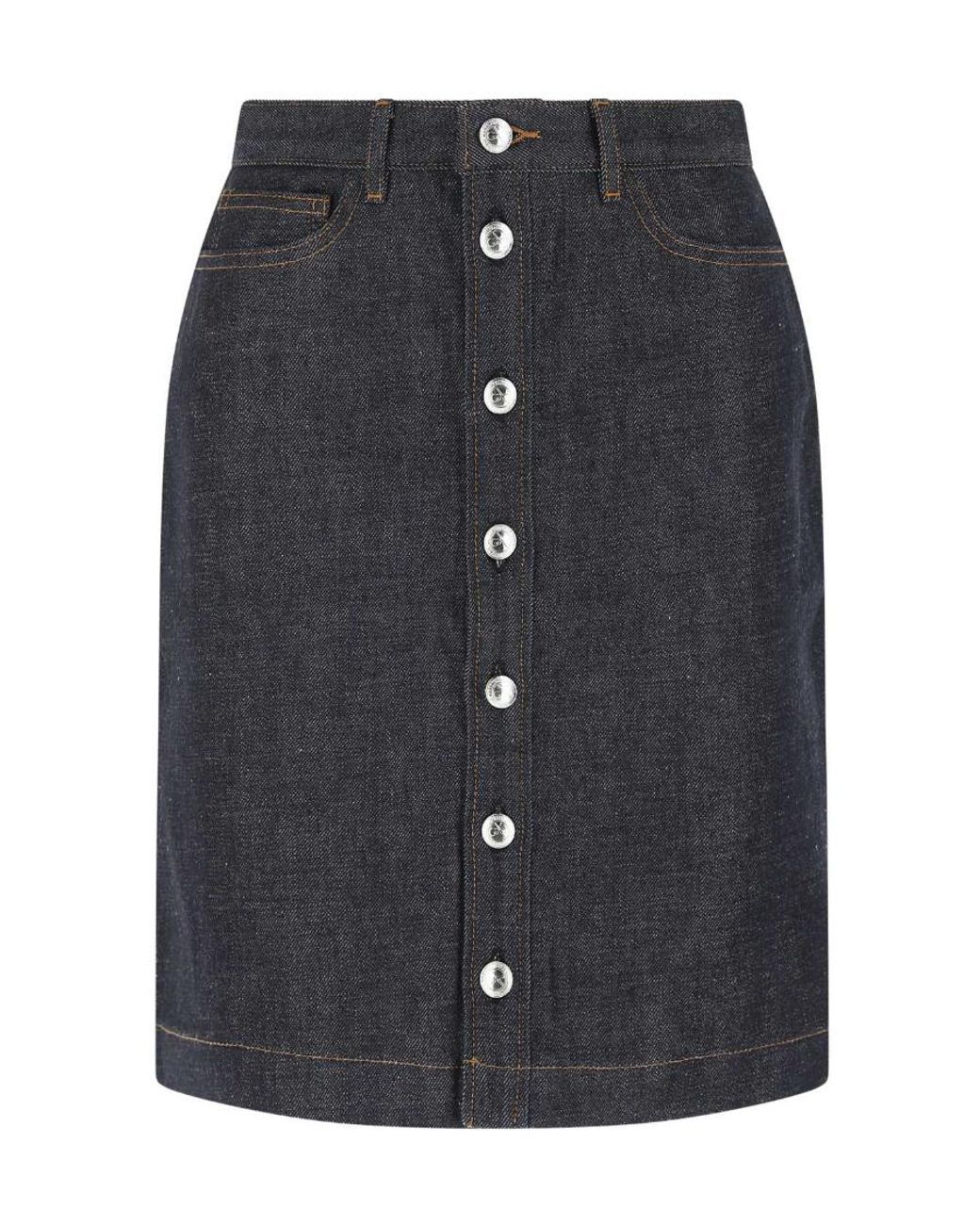 A.P.C. Blue Button-Down Denim Skirt