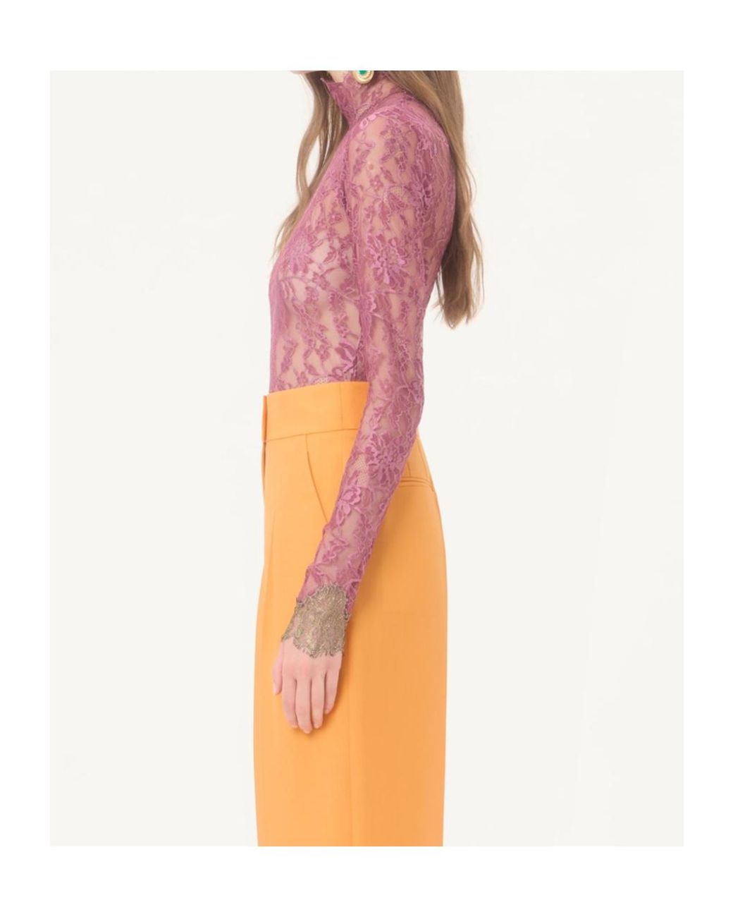 Valentino Purple Lace Long-Sleeved Bodysuit