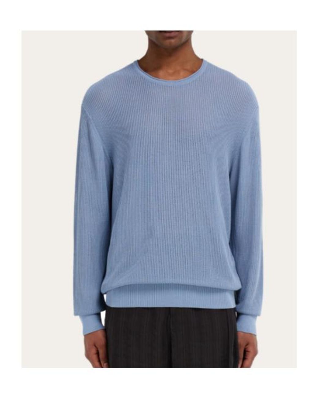 Ferragamo Blue Ferragamo Ribbed-Knit Crewneck Jumper for men