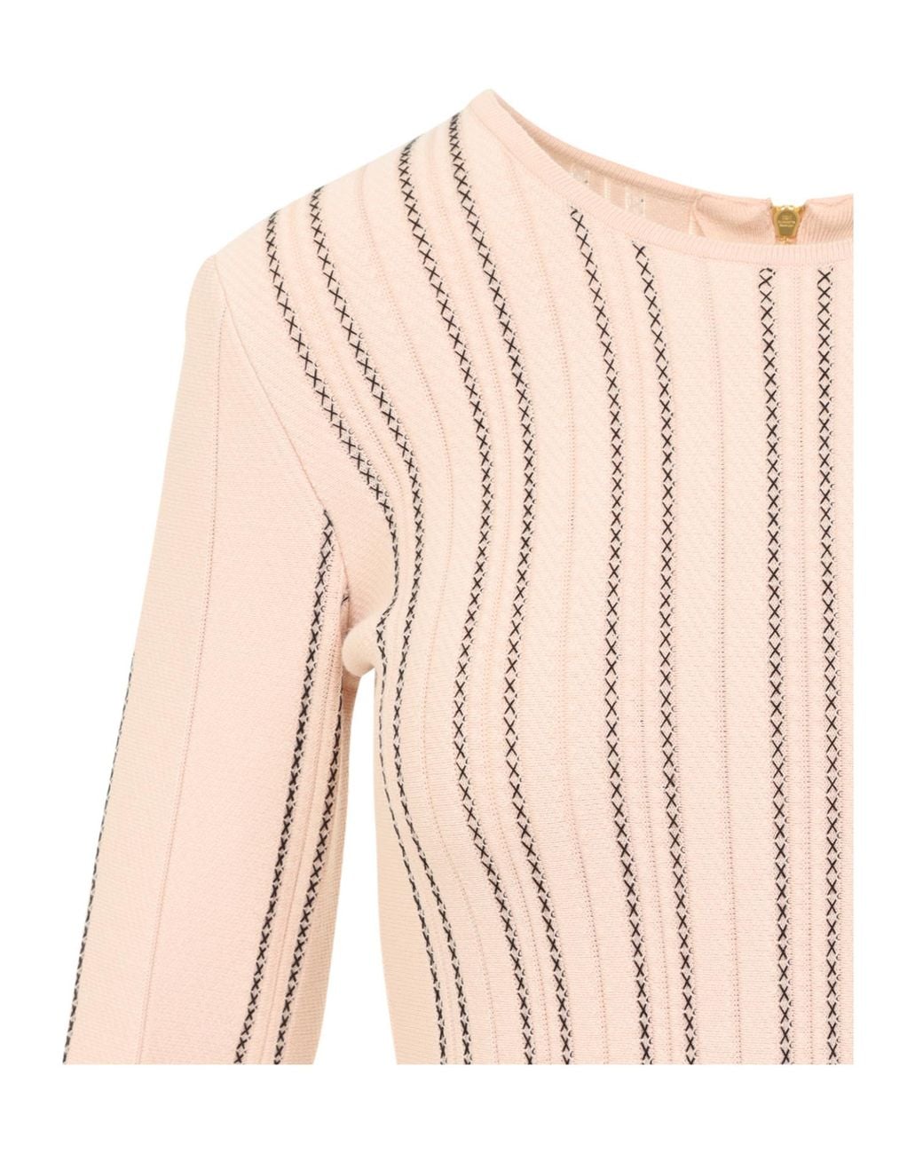 Elisabetta Franchi Natural Dress With Wavy Topstitching Detail