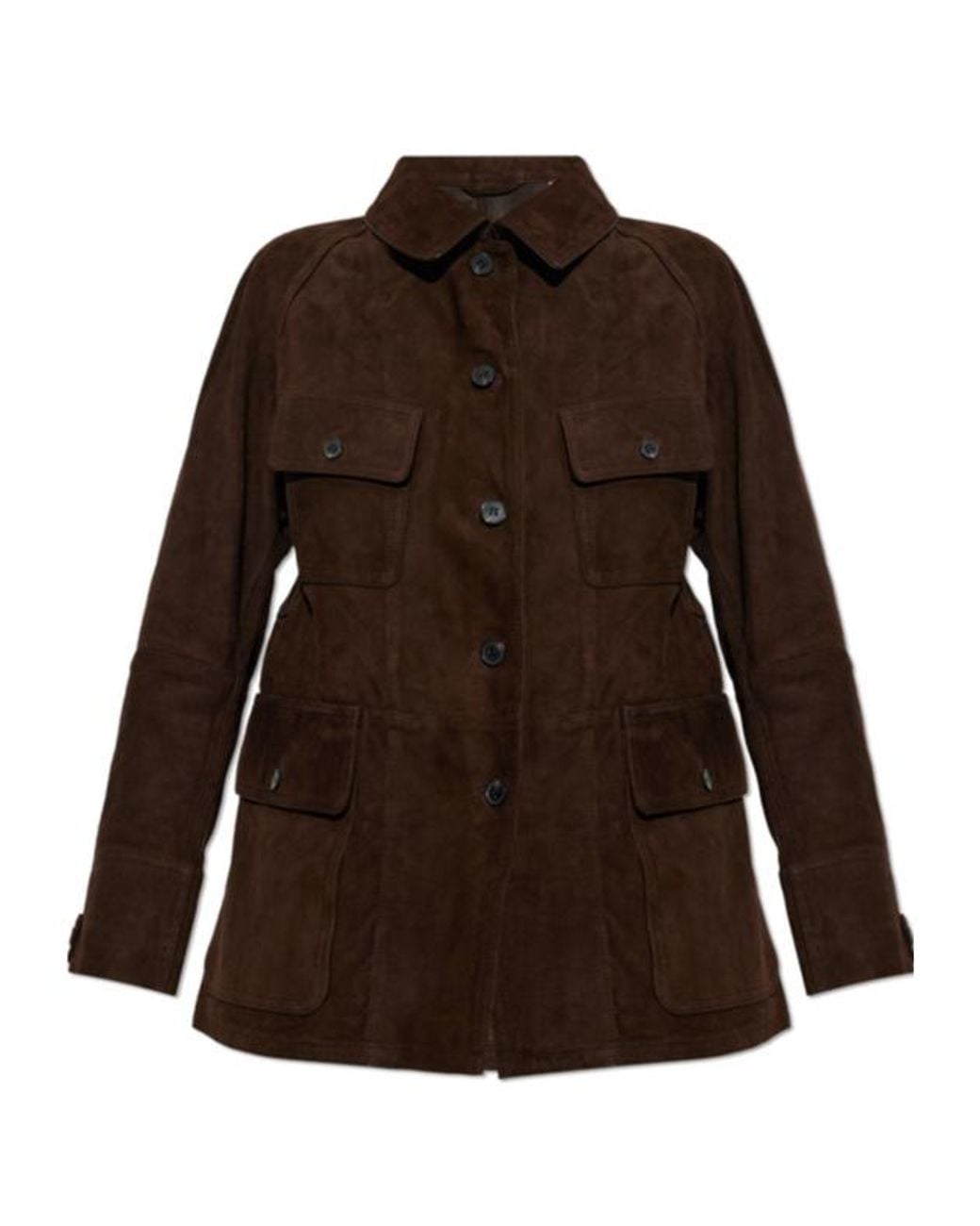 AllSaints Brown Roiya Buttoned Leather Jacket