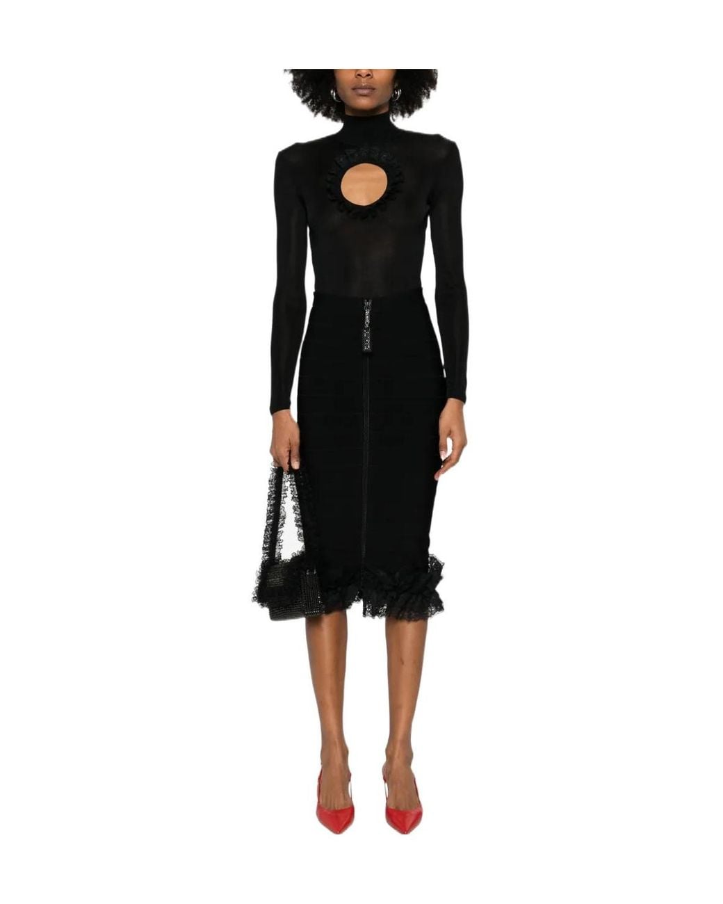Self-Portrait Black Knitted Bodysuit With Cutout Details