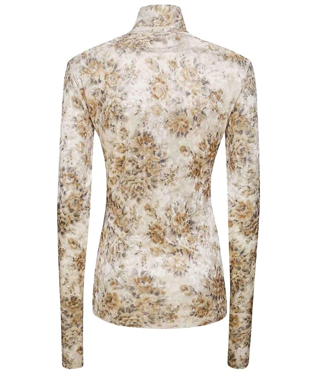 Ganni White Floral Printed Roll-Neck Top