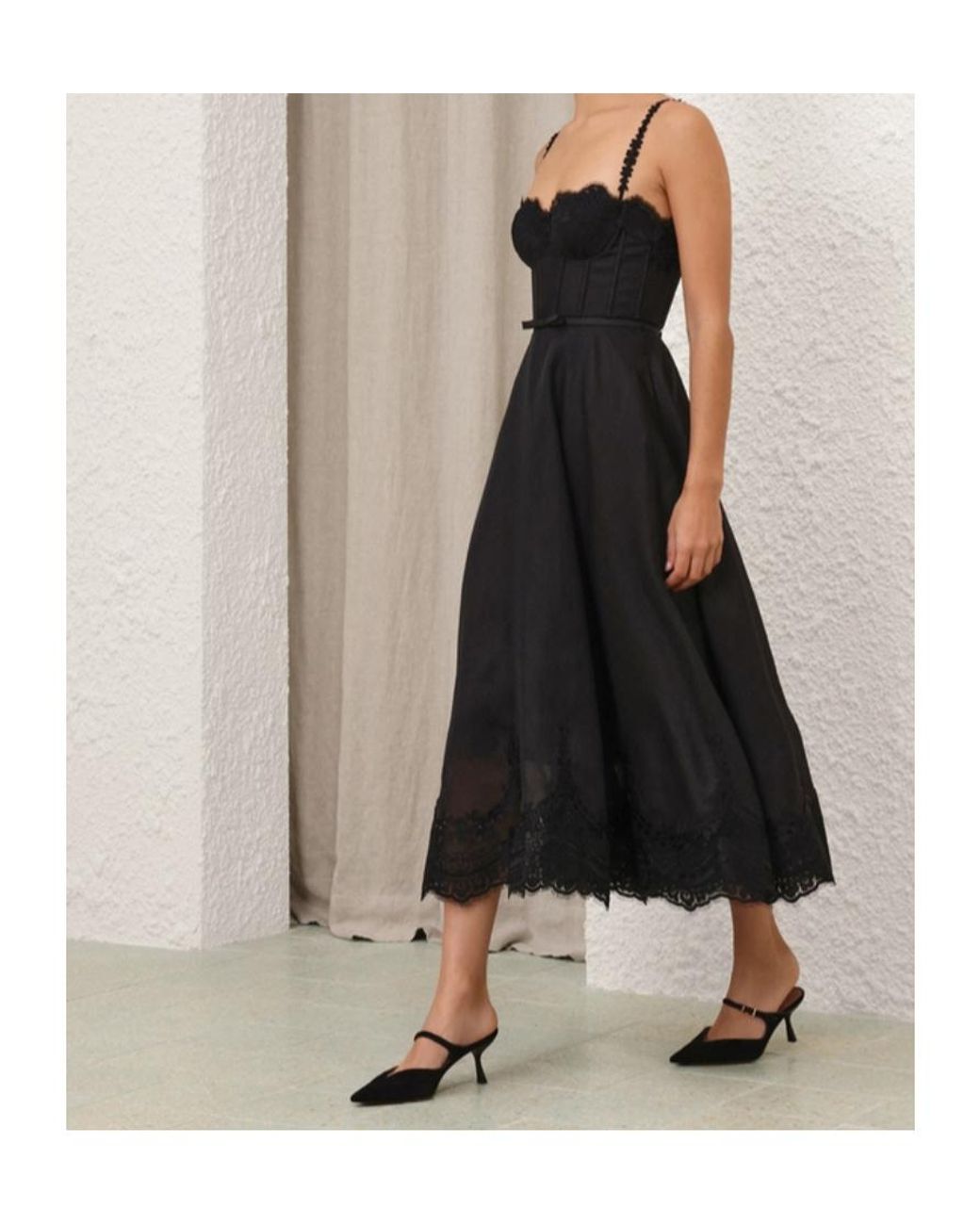 Zimmermann Lace-Trimmed Corset Midi Dress in Black | Lyst