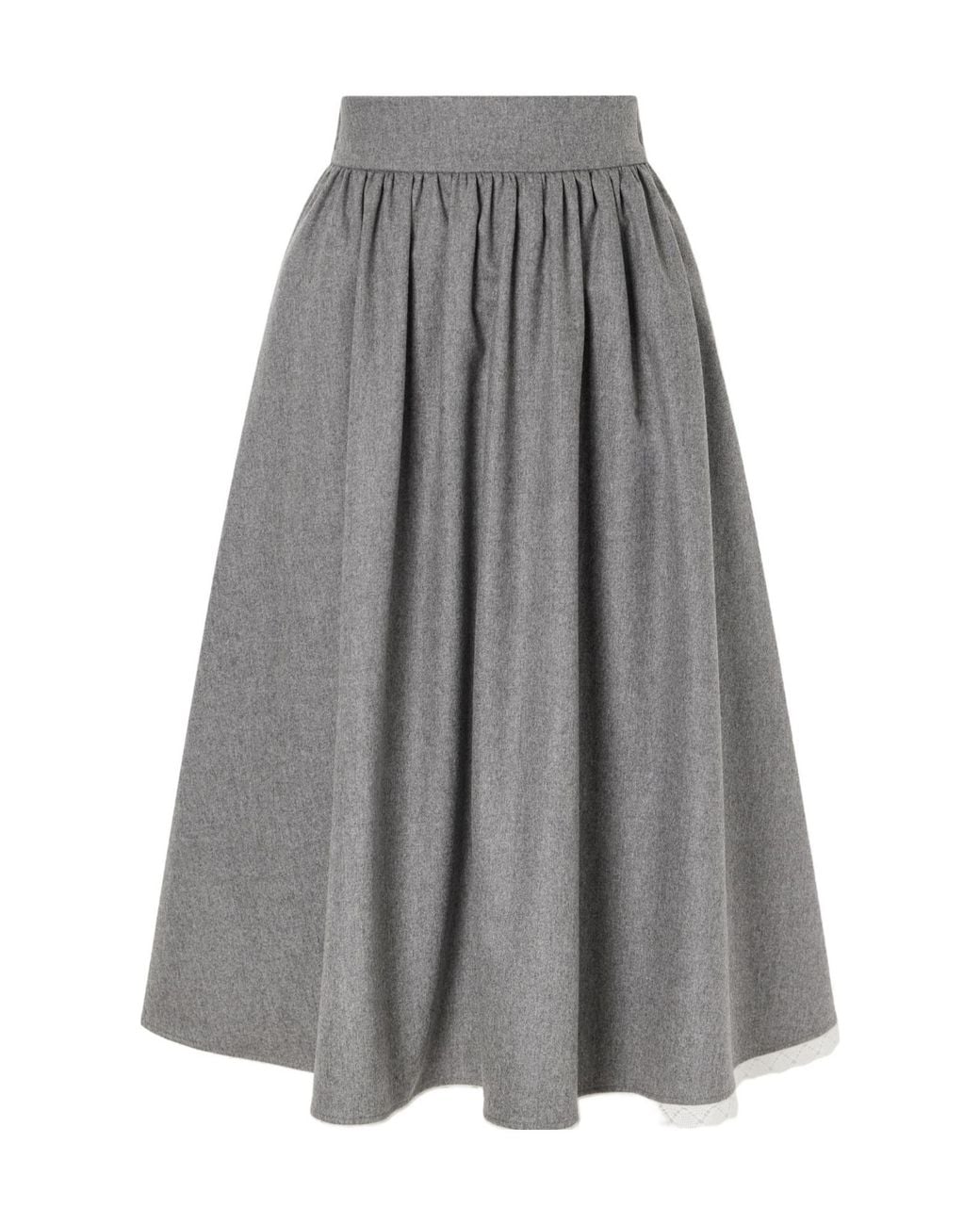 Maria McManus Gray Lace-Trimmed Wool Flannel Midi Skirt