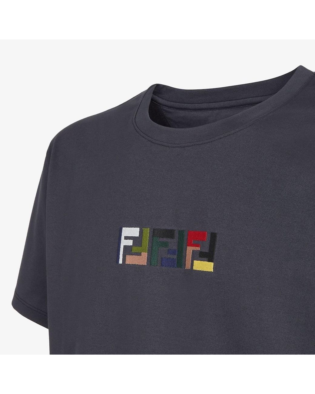 Fendi Black Logo Embroidered Crewneck T-Shirt for men
