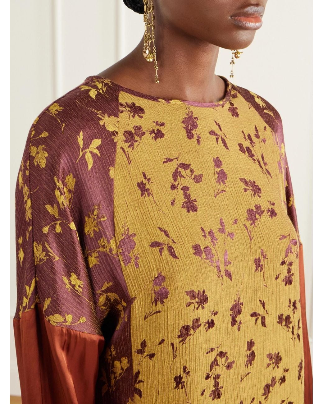 Dries Van Noten Natural Satin-Trimmed Floral-Jacquard Midi Dress