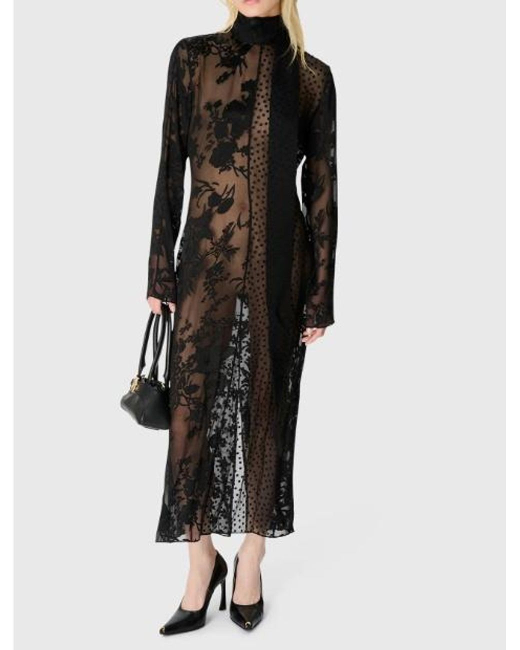 MARINE SERRE Black Long-Sleeved High-Necked Long Dress