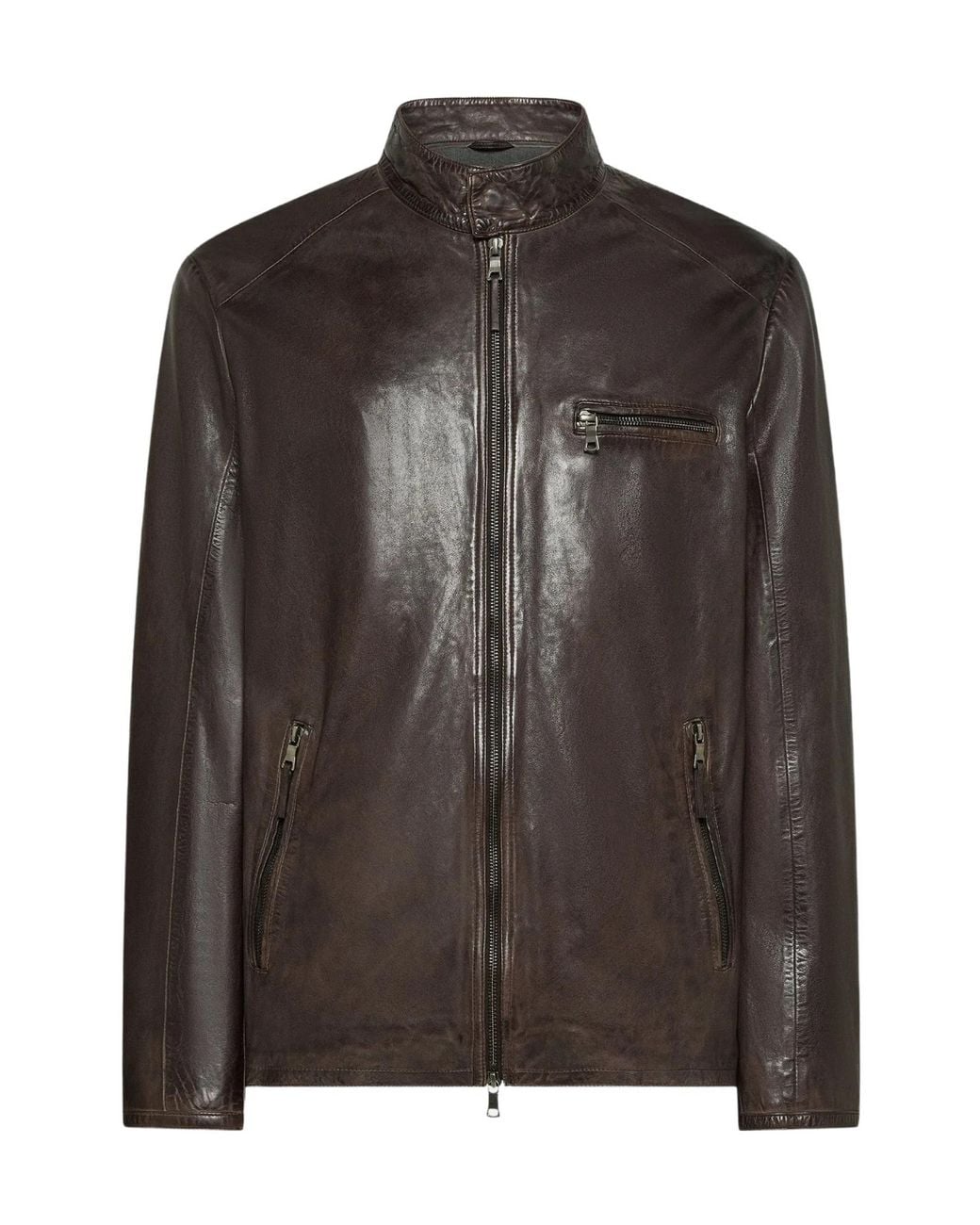 Seventy Brown Leather Zip-Up Jacket for men