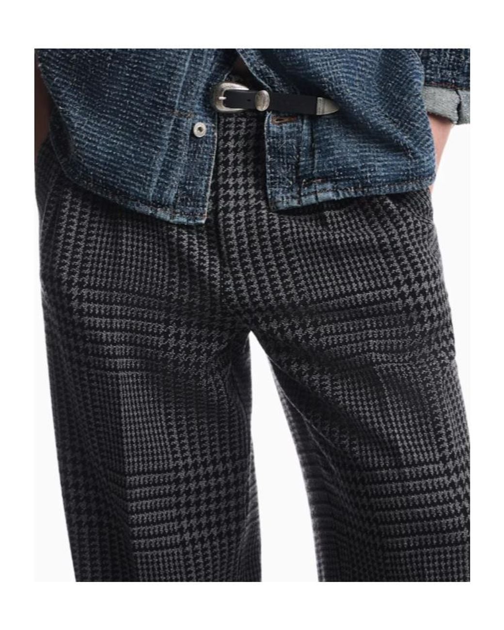 Emporio Armani Gray High-Waisted Pleated Trousers With A Houndstooth Pattern for men