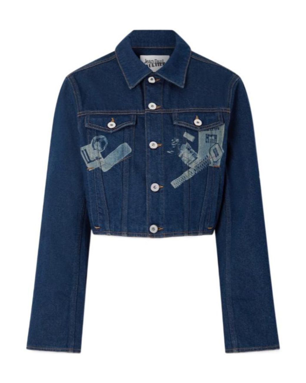 Jean Paul Gaultier Blue Cropped Printed Denim Jacket