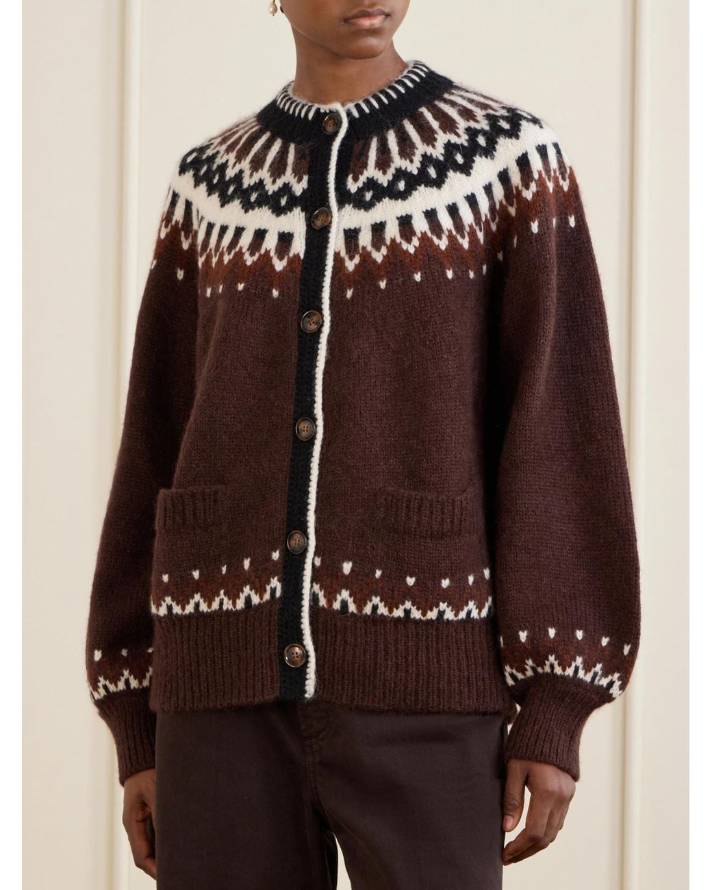 Doen Brown Vintage Pattern Cardigan