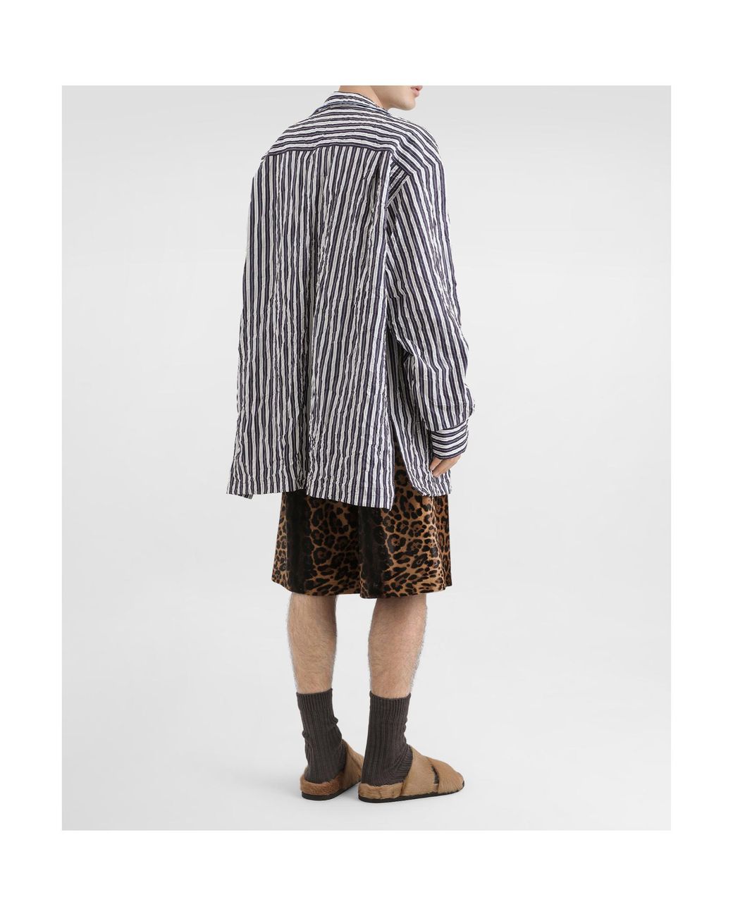 Dolce & Gabbana Black Leopard-Print Calfskin Trousers for men