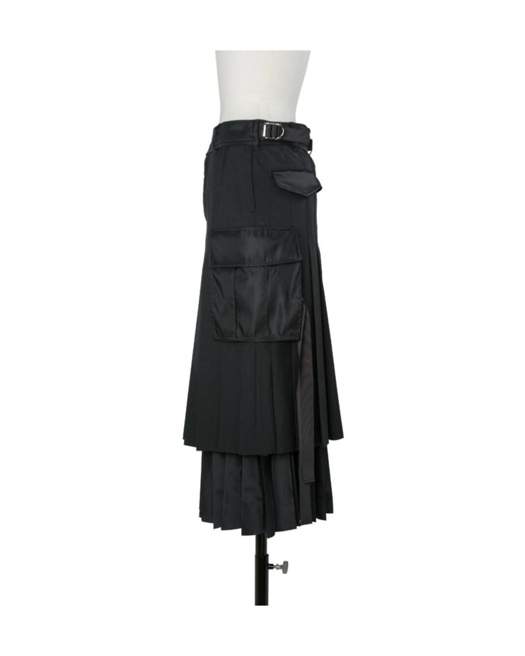 Sacai Black Pleated Layered Midi Skirt