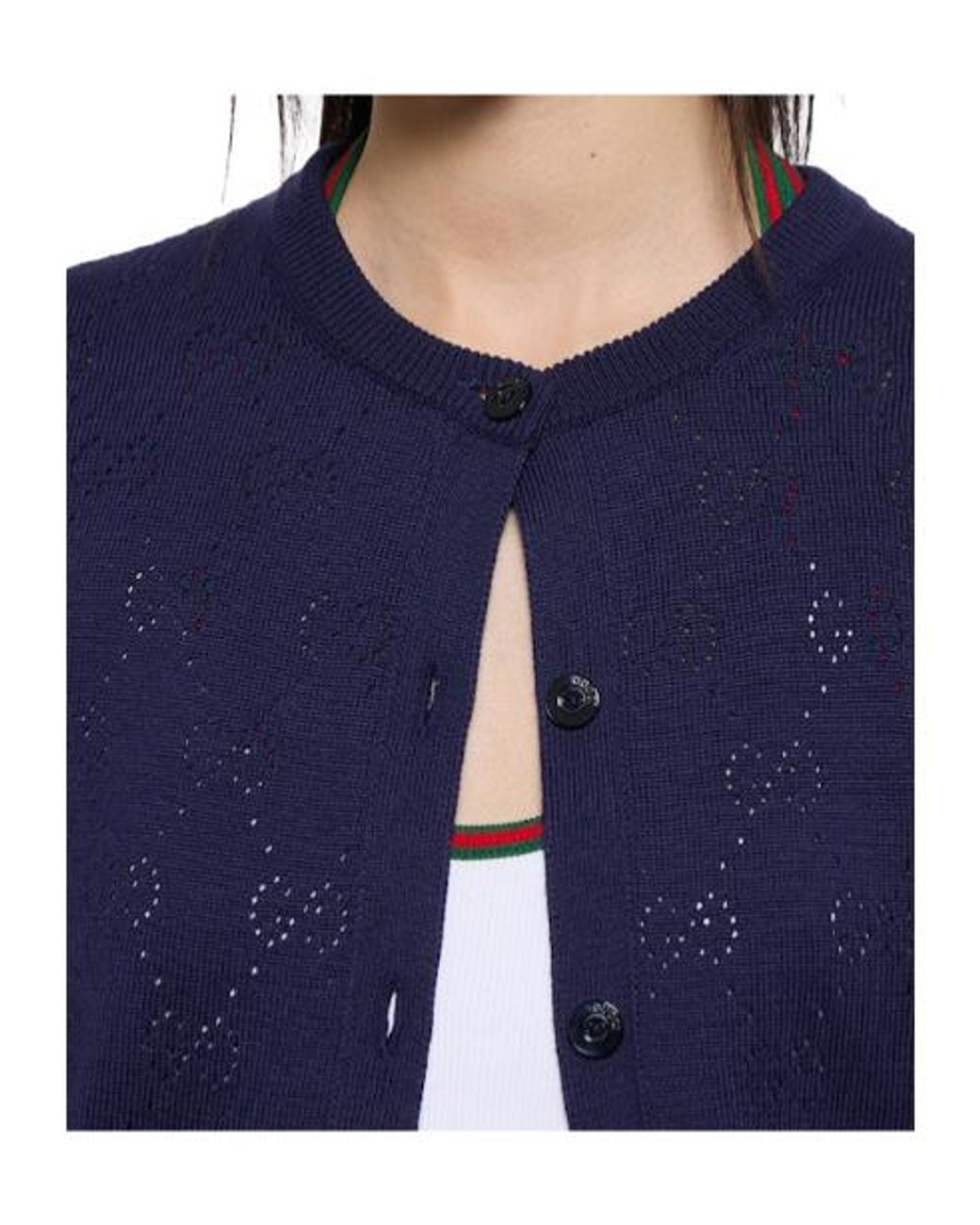 Gucci Blue Gg Pointelle Cotton Silk Cardigan