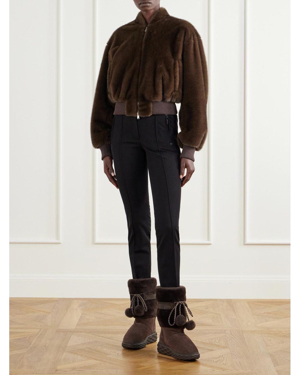 Jimmy Choo Brown Shearling-Trimmed Suede Knee Boots
