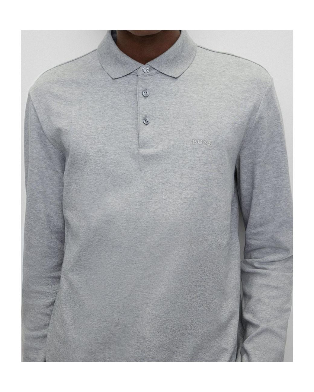 Boss Gray Boss Logo Embroidered Polo Shirt for men
