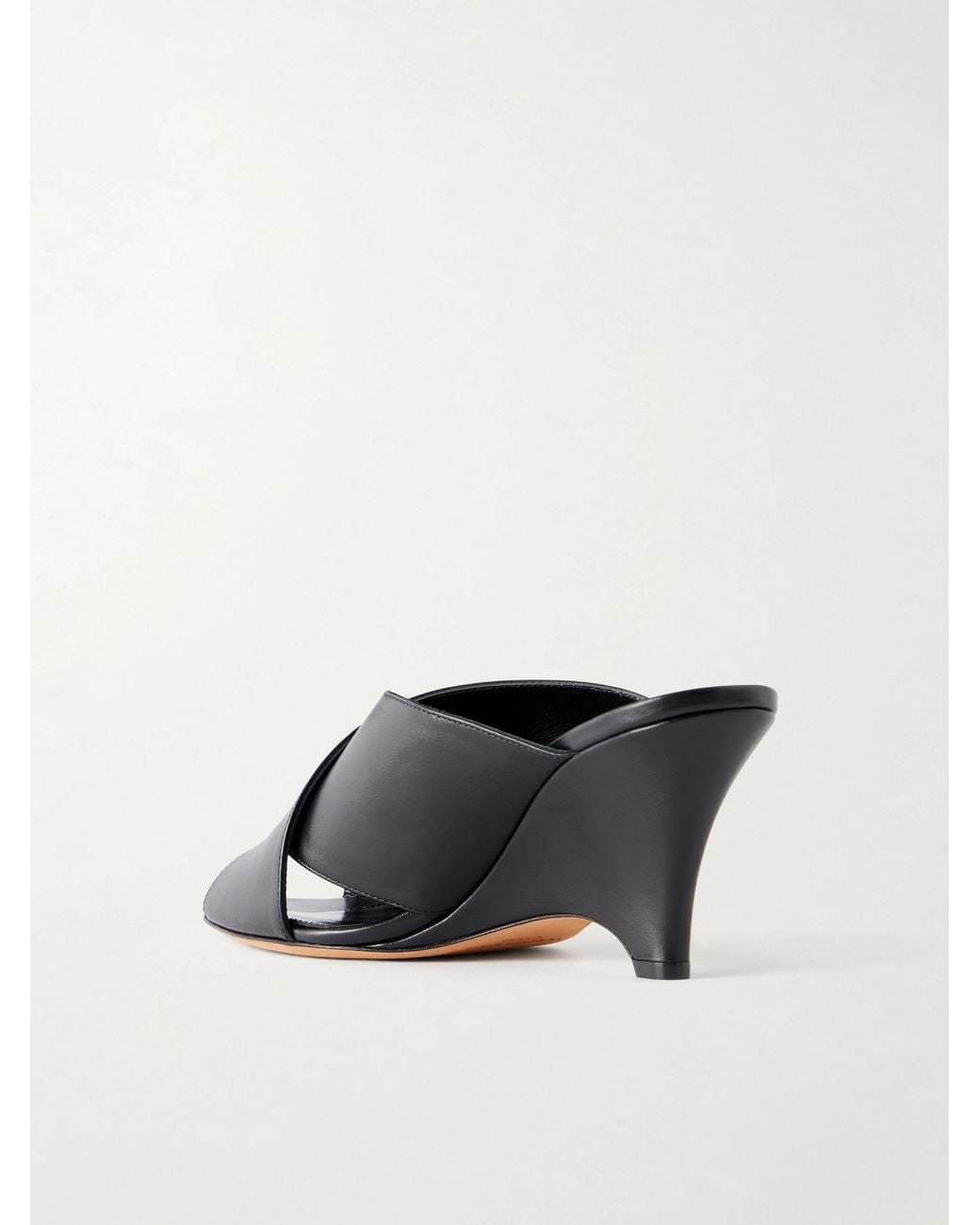 Le Monde Beryl Black Luca 70 Leather Wedge Sandals