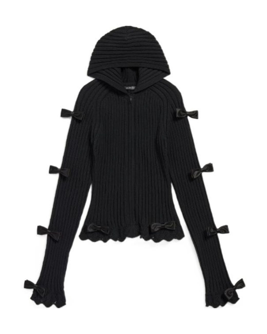 Balenciaga Black Fitted Bow Zip Hooded Sweater