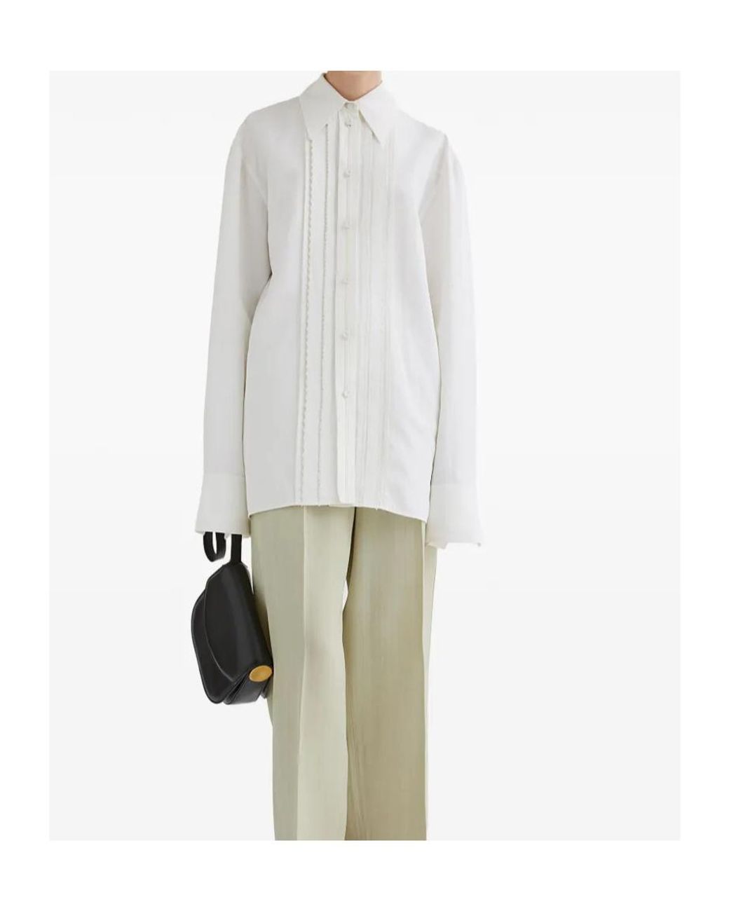 Jil Sander White Pleated Long Sleeves Shirt