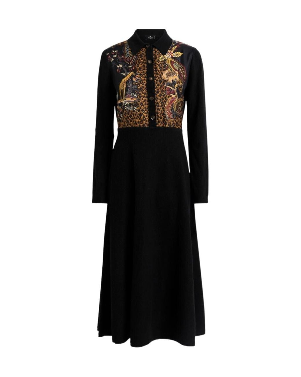 Etro Black Collared Long-Sleeved Dress