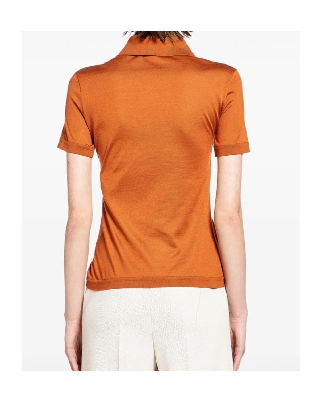 Max Mara Orange Short-Sleeve Silk Polo Shirt
