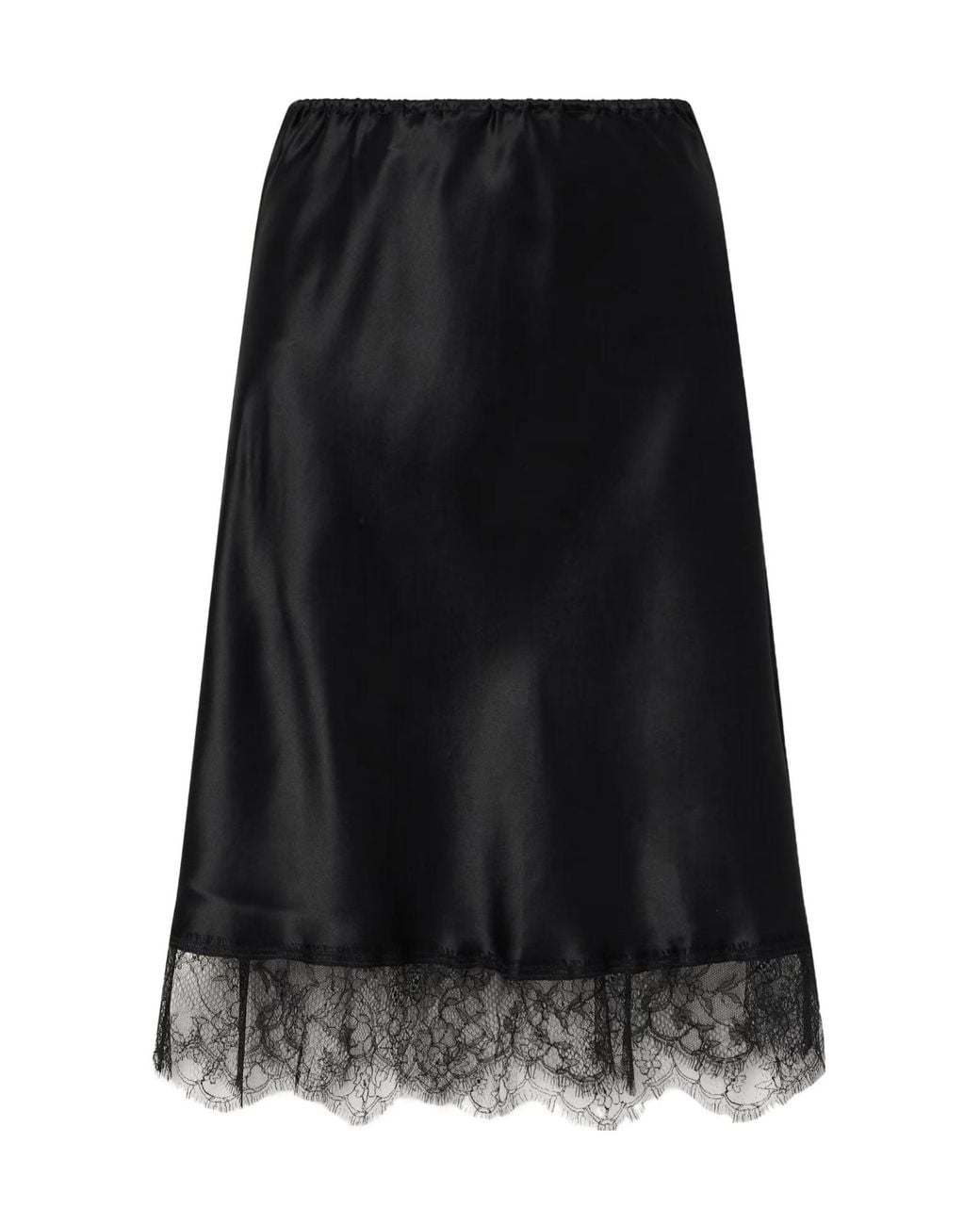 Carine Gilson Black Lace-Trimmed Silk-Satin Midi Skirt