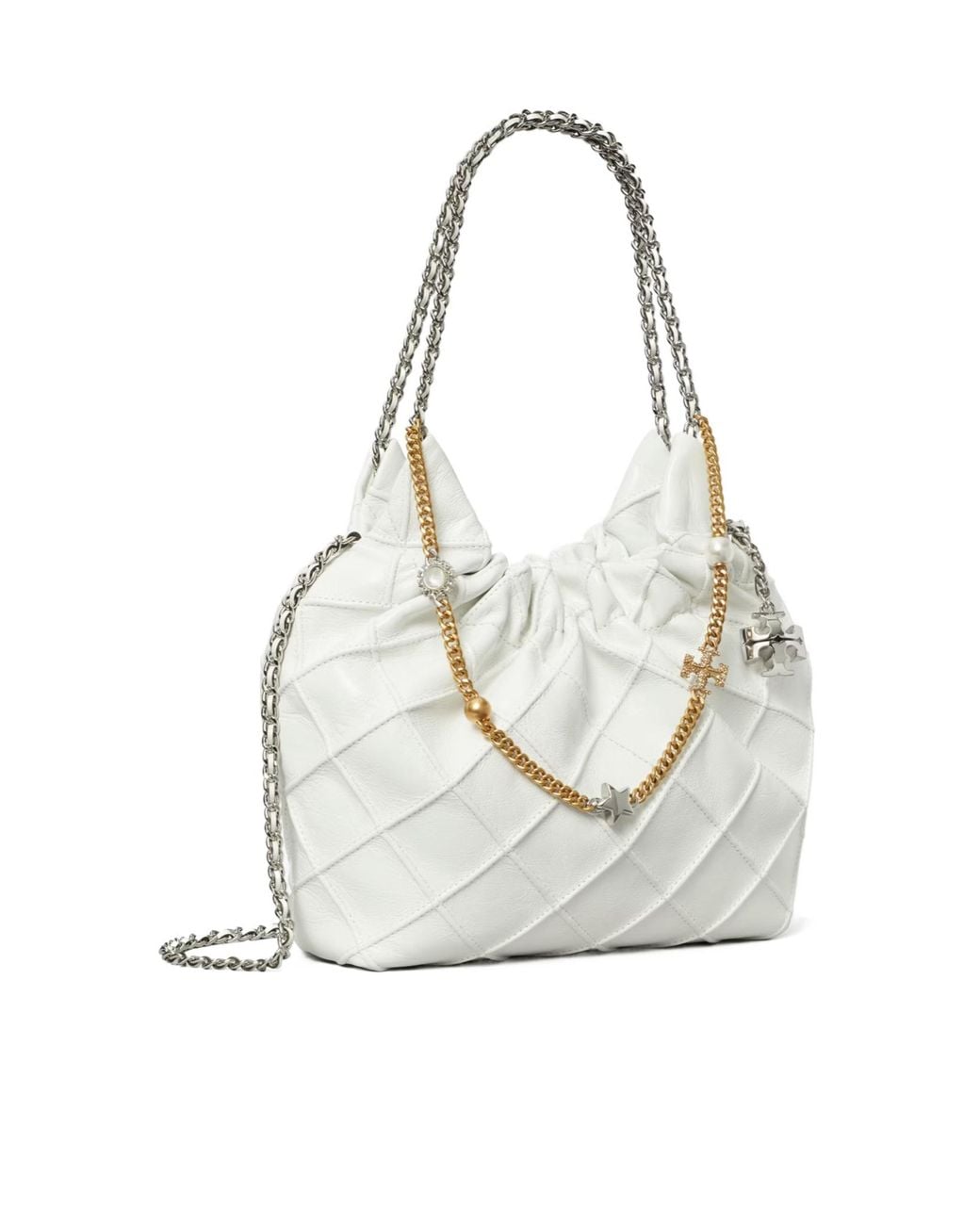 Tory Burch White Fleming Distressed Top Handle Bag