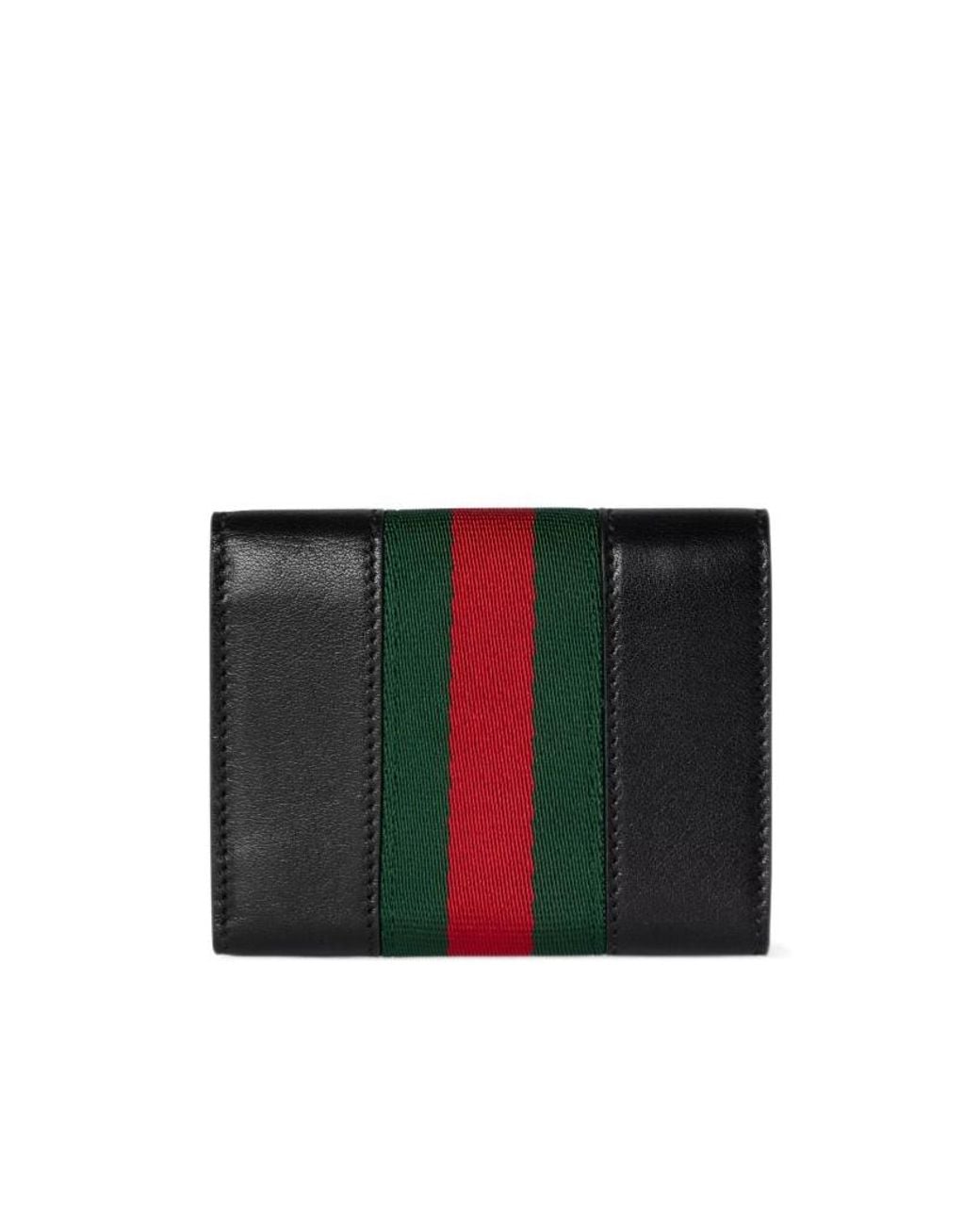 Gucci Black Horsebit Web Small Tri-Fold Wallet