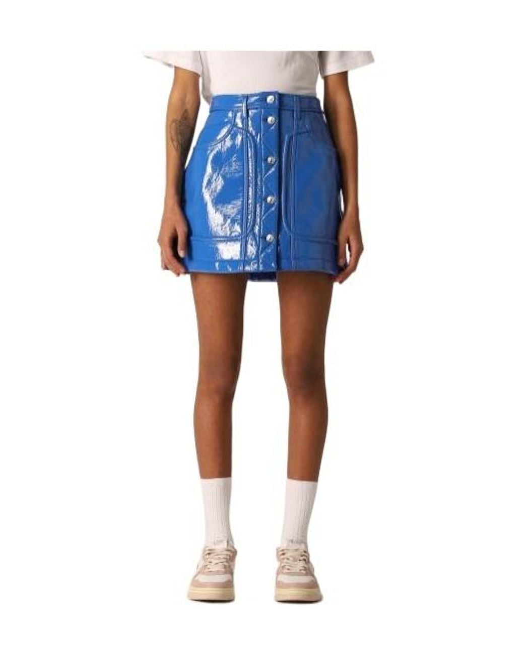 DIESEL Blue Button-Front Coated Mini Skirt