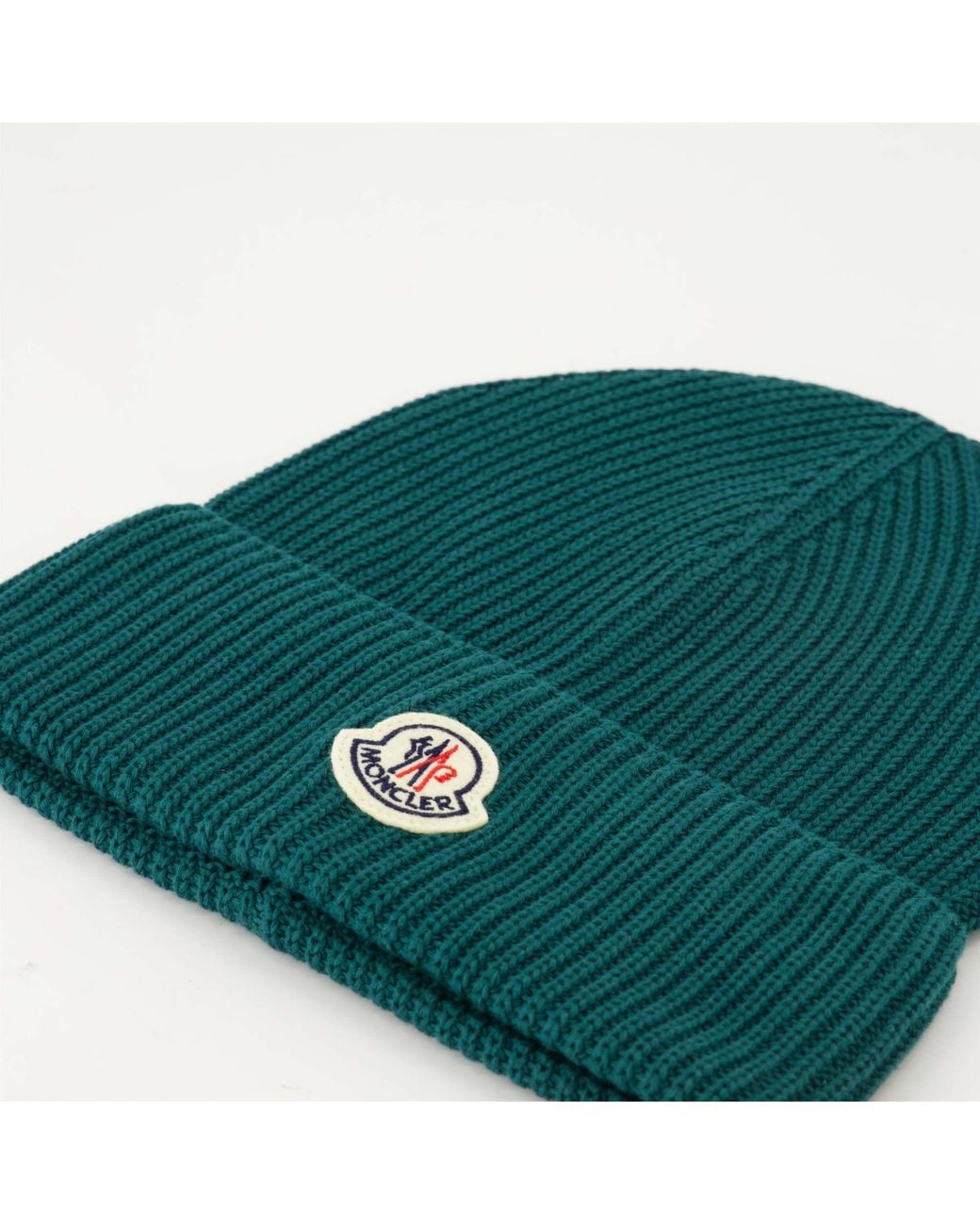 Moncler Green Cotton Logo Beanie for men