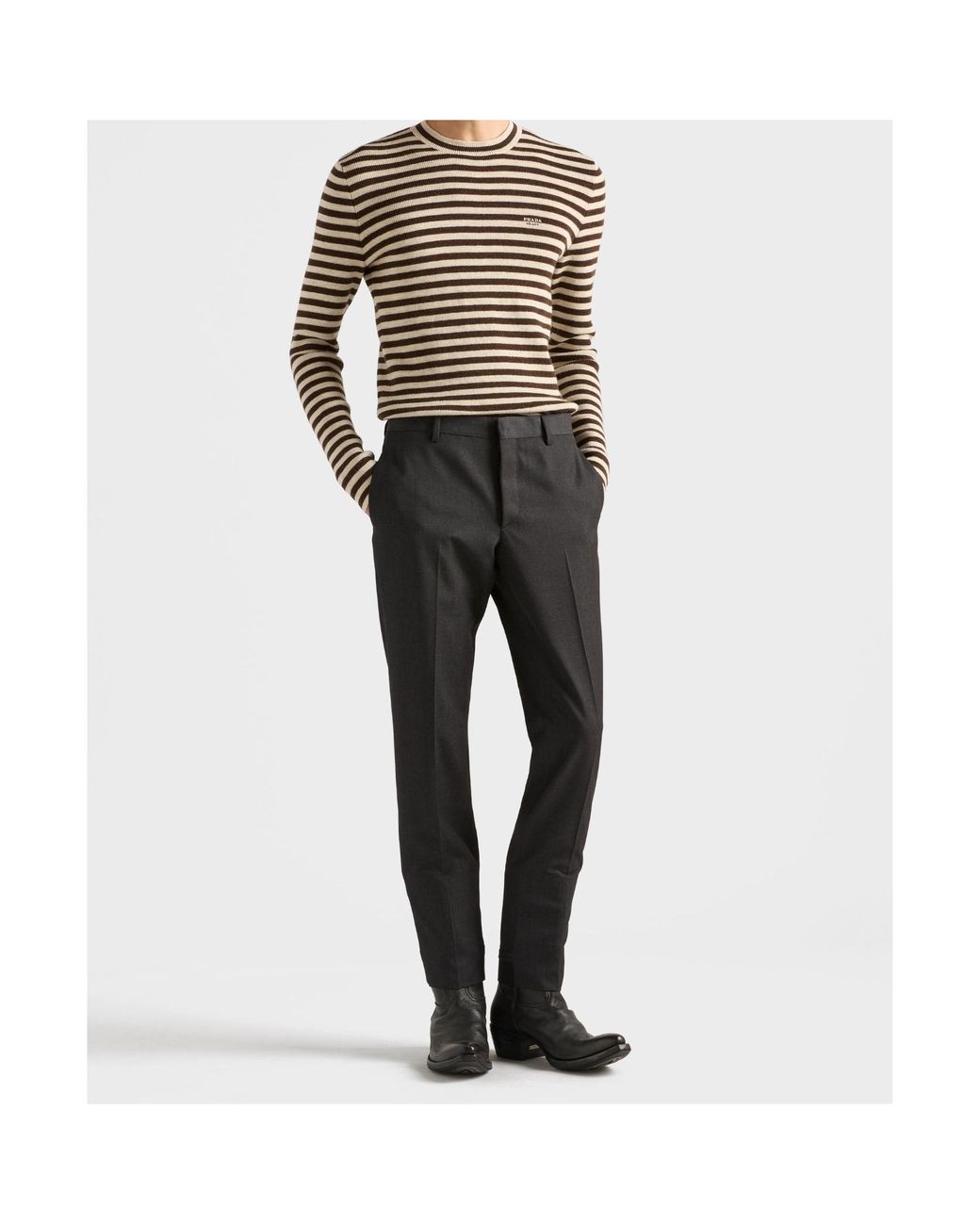 Prada Gray Pleated Tailored Trousers for men