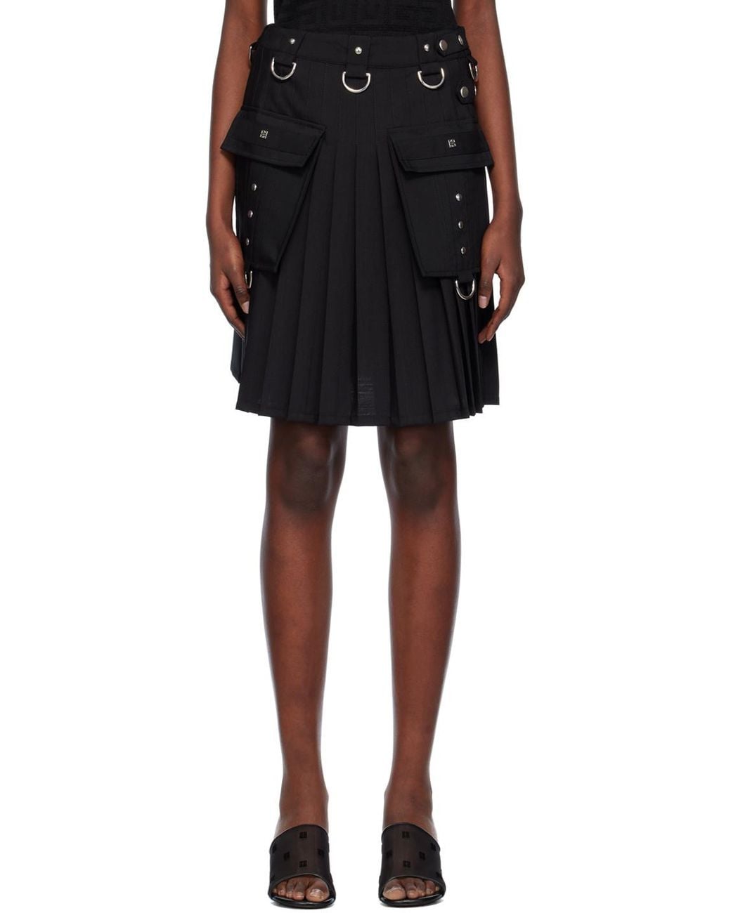 Givenchy Black High-Waisted Pleated Kilt Skirt