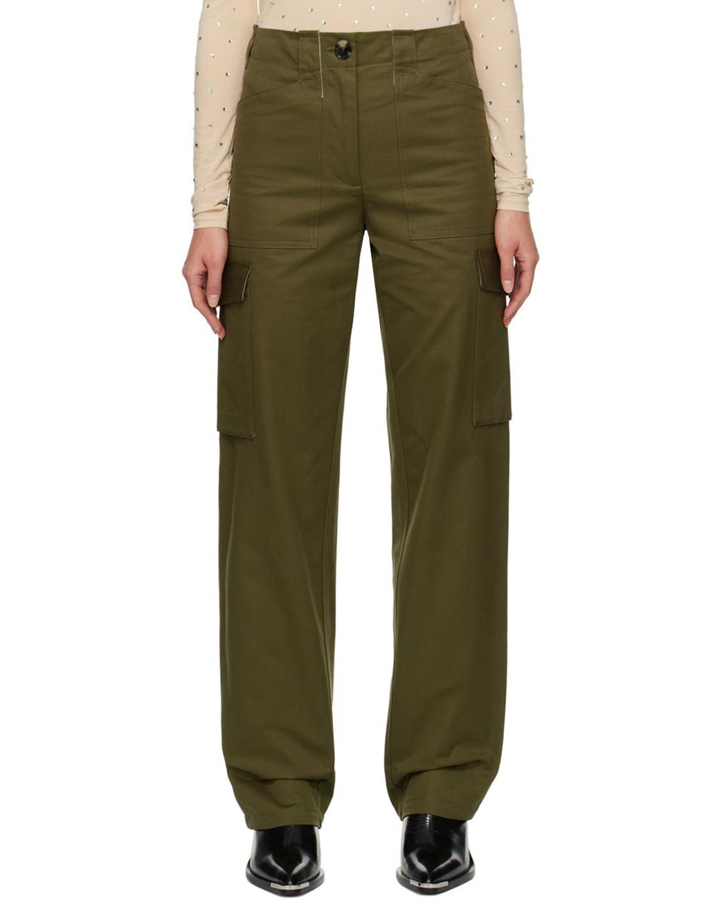 Rabanne Green Mid Rise Straight Leg Pants