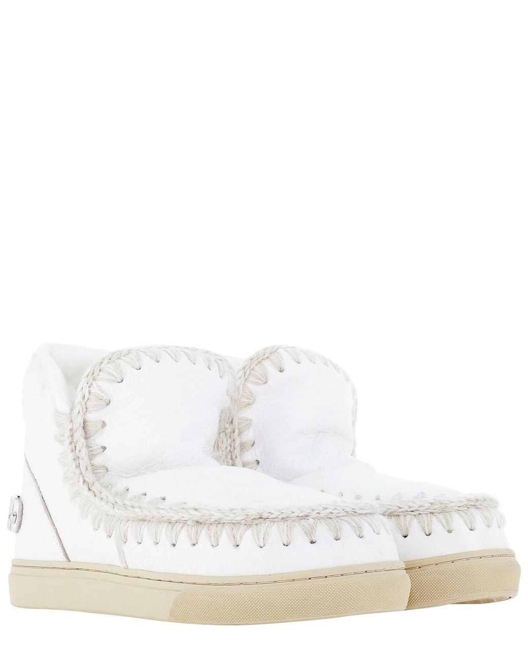 Mou White Stitched Ankle Boots