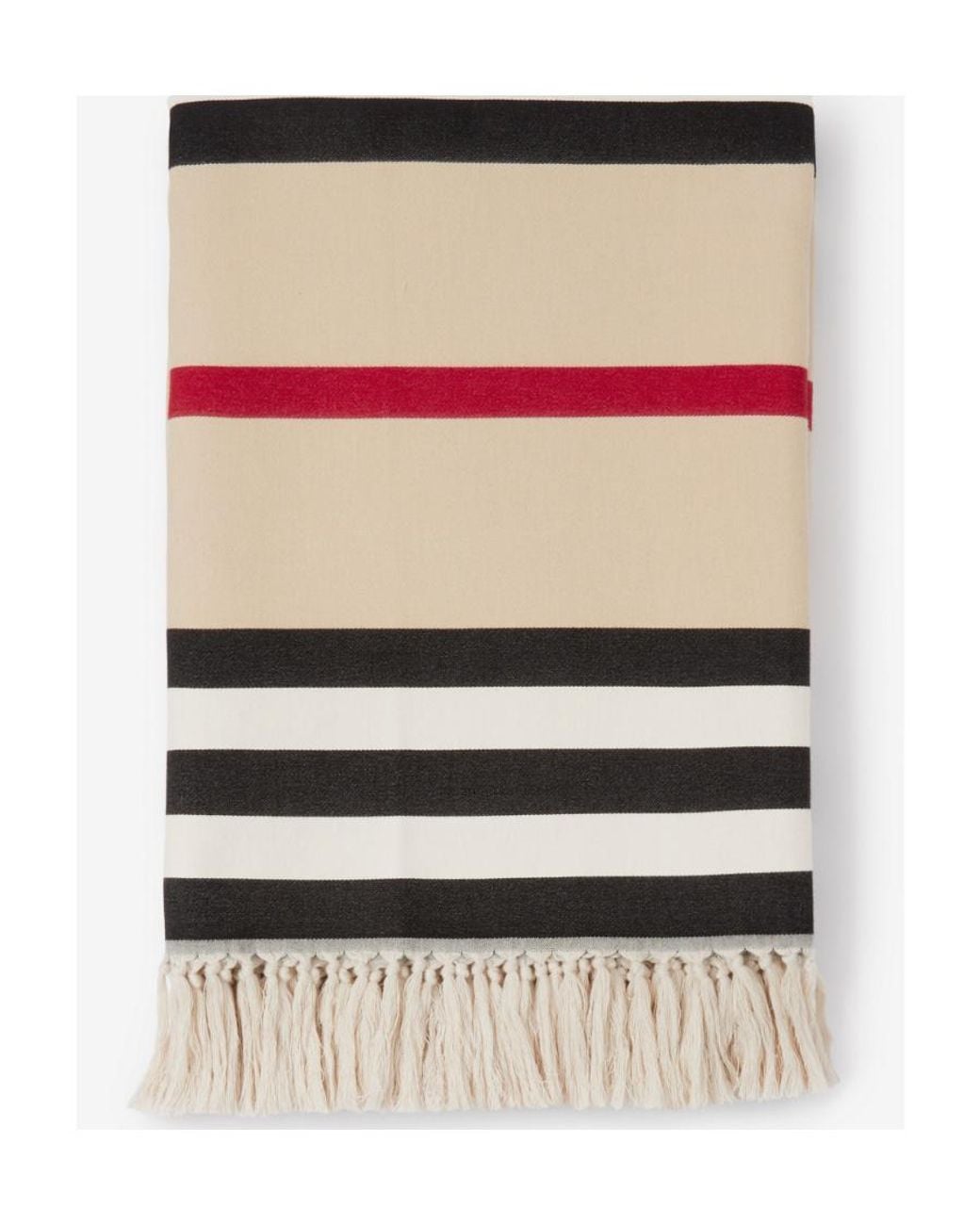 Burberry White Striped Intarsia Fringed Scarf