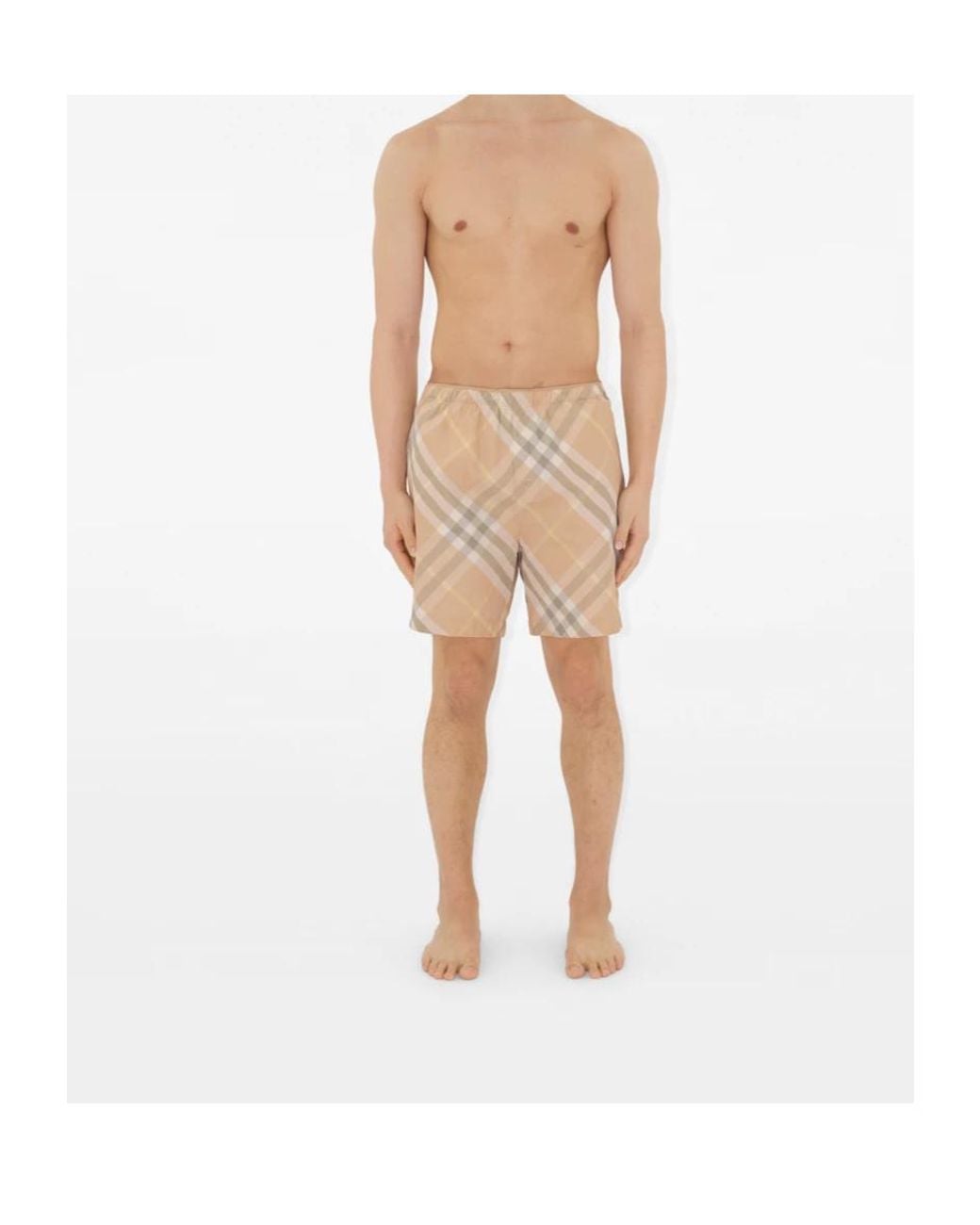 Burberry Natural Checked Elasticated-Waistband Swim Shorts for men