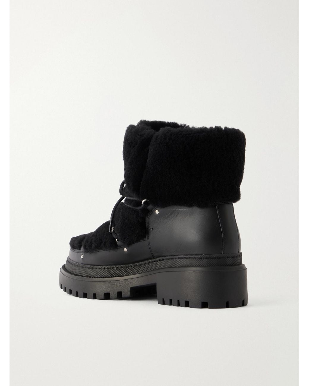 Yves Salomon Black Lace-Detailed Shearling-Trimmed Leather Ankle Boots