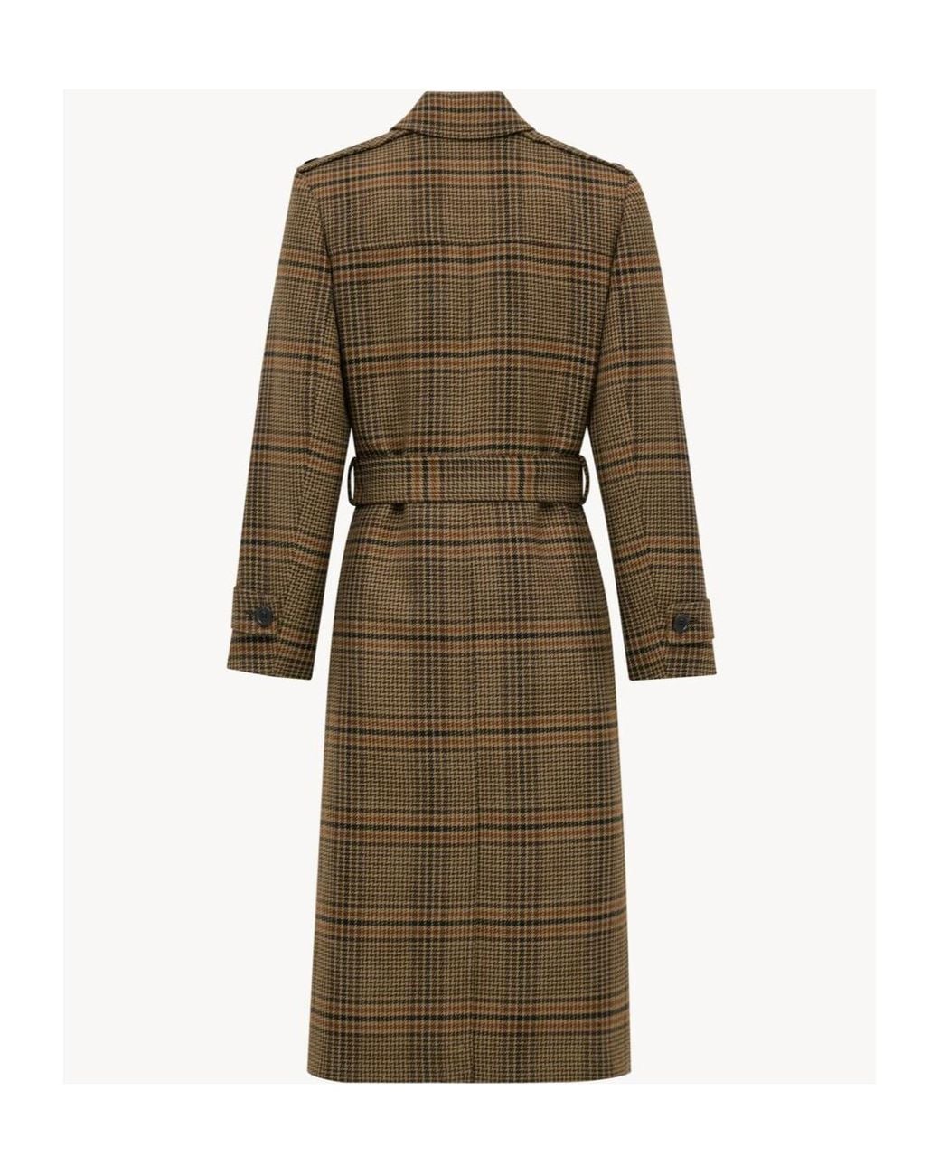 Saint Laurent Natural Prince Of Wales Belted Long Coat
