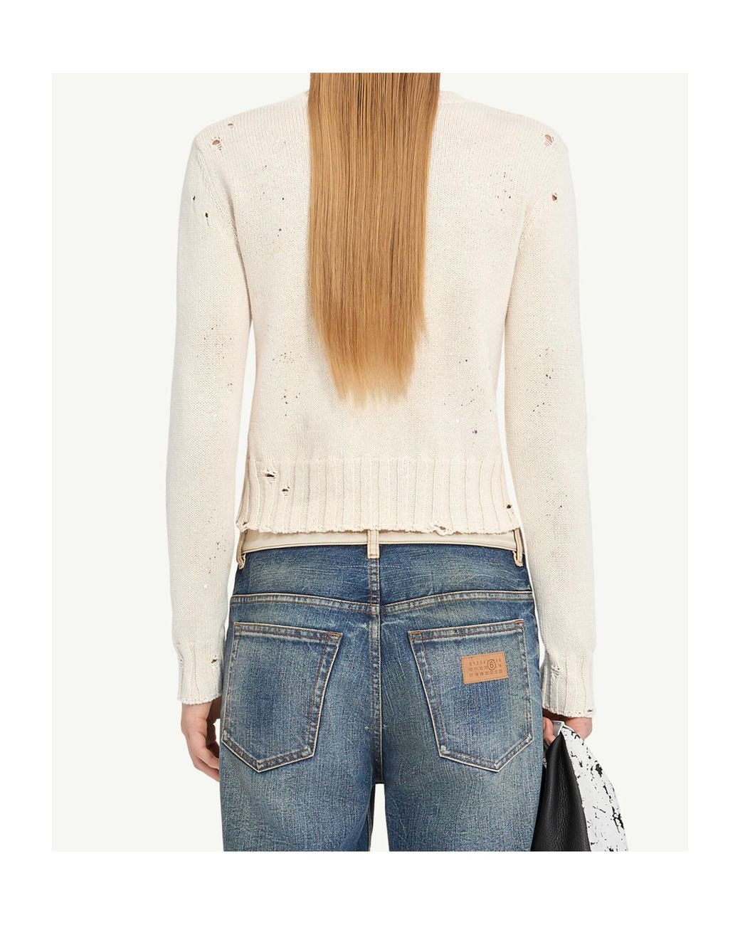 MM6 by Maison Margiela White Paint Residue Knitted Jumper