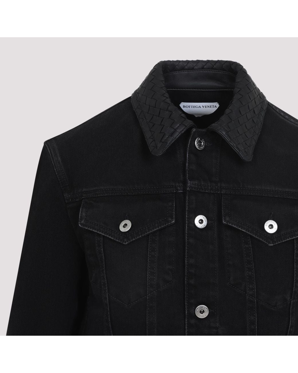 Bottega Veneta Black Woven-Collar Denim Jacket