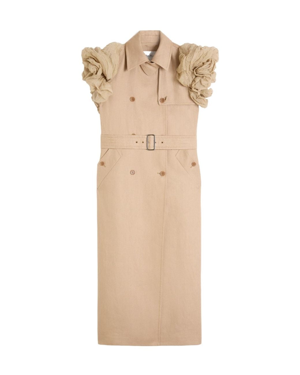 Max Mara Natural Mxsecru Puff-Sleeve Belted Dress