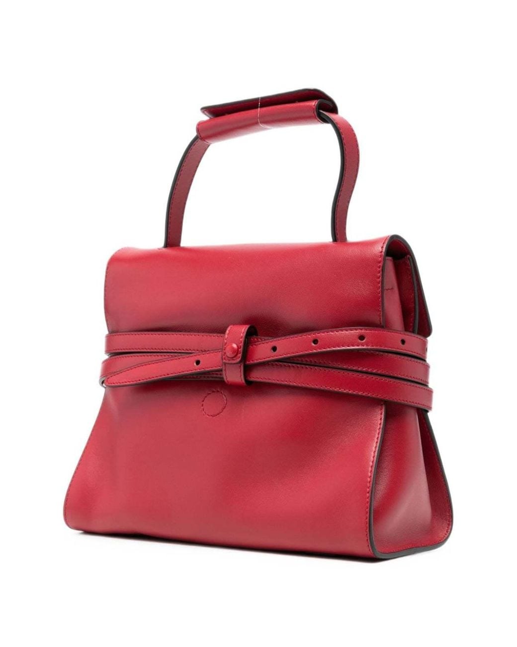 Moschino Red Belt-Detail Leather Tote Bag