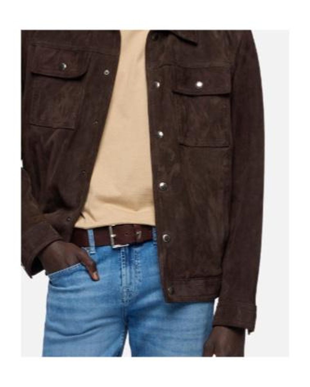 7 For All Mankind Brown Suede-Finish Press-Stud Jacket for men