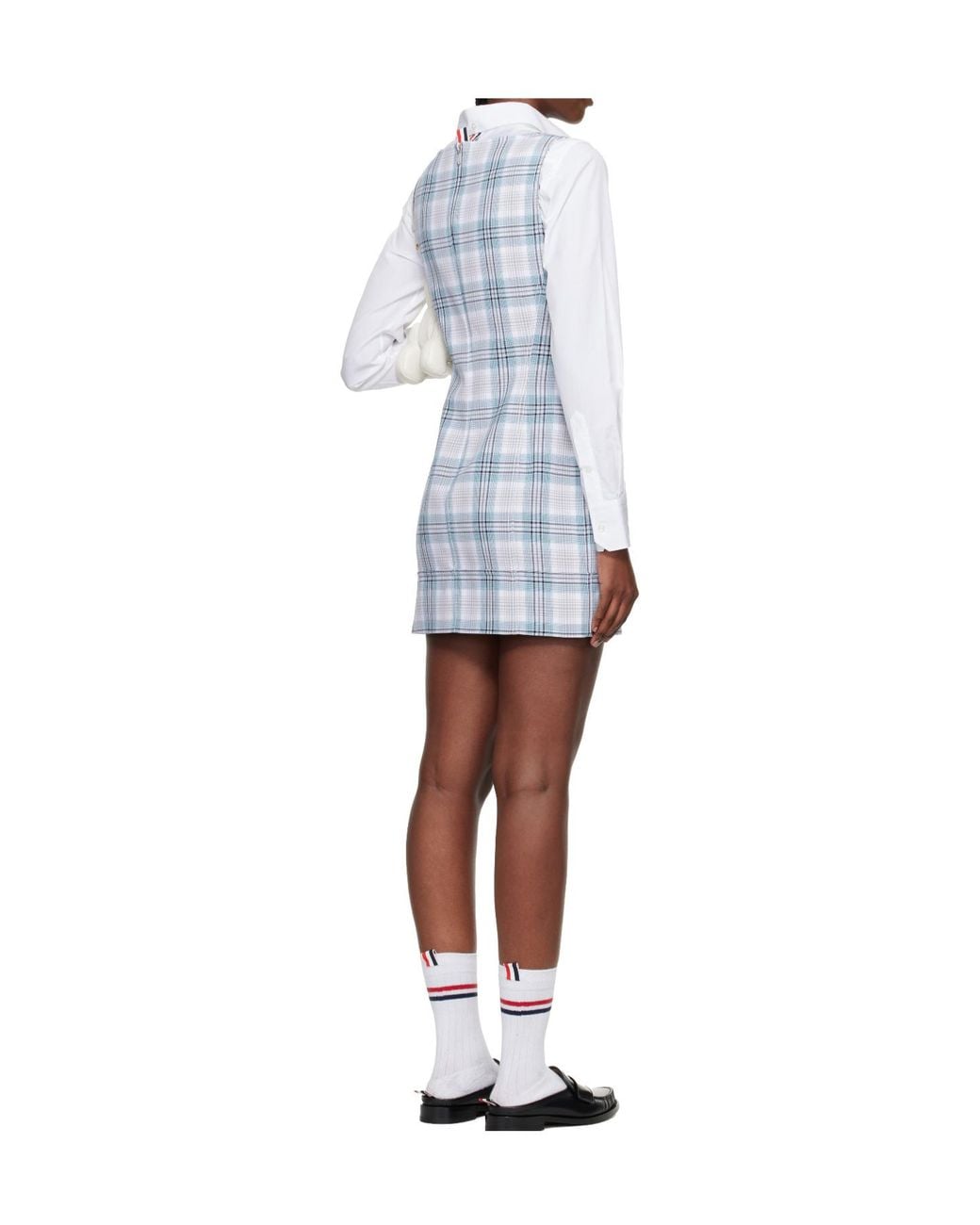 Thom Browne White Plaid Suspender Dress