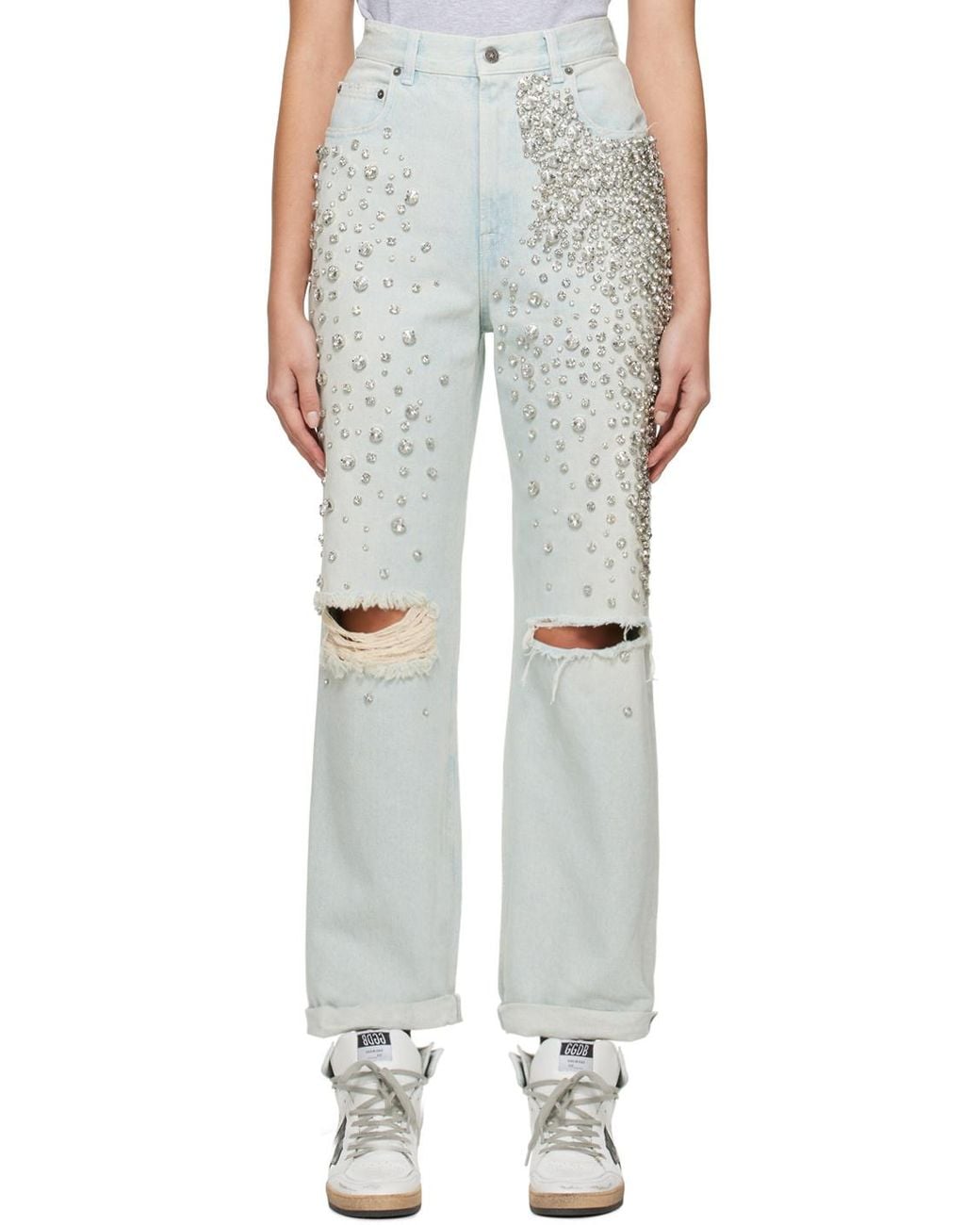Golden Goose Deluxe Brand Gray Distressed Embellished Jeans