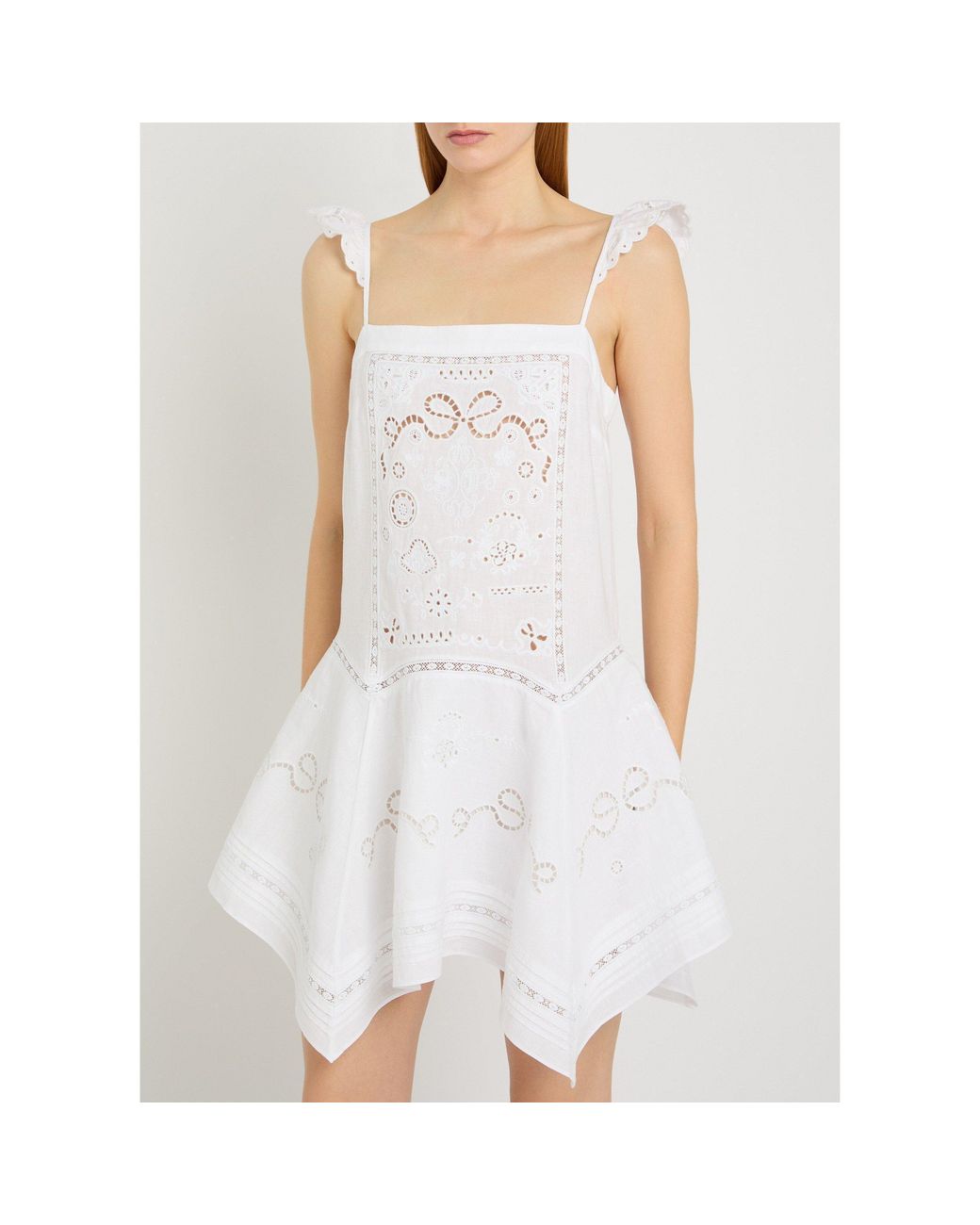 Self-Portrait White Square Neck Ruffle Shoulder Dress